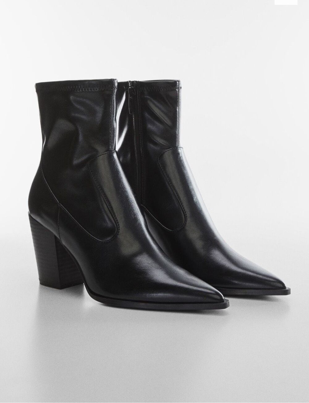 MNG Mango $120 Pointed Toe Ankle Boots Side Zip Black Womens 10 EU 42 NEW